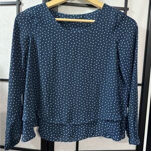Zara Womens Navy Polka Dot Layered Long-Sleeve Top